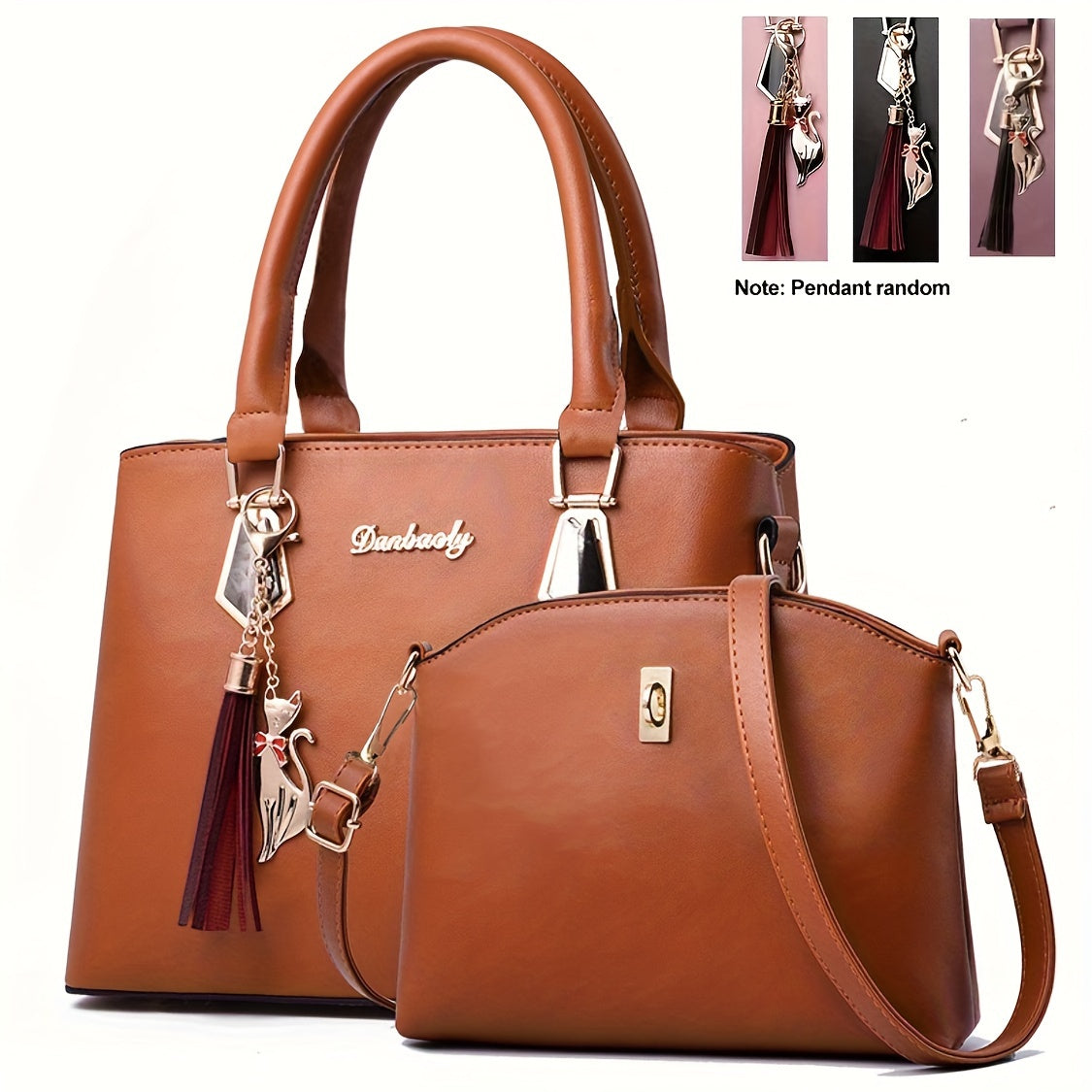 2Pcs Solid Color Handbag Set - Crossbody Bags with Fashion Tassel Decor, Simple and Stylish Design for Women