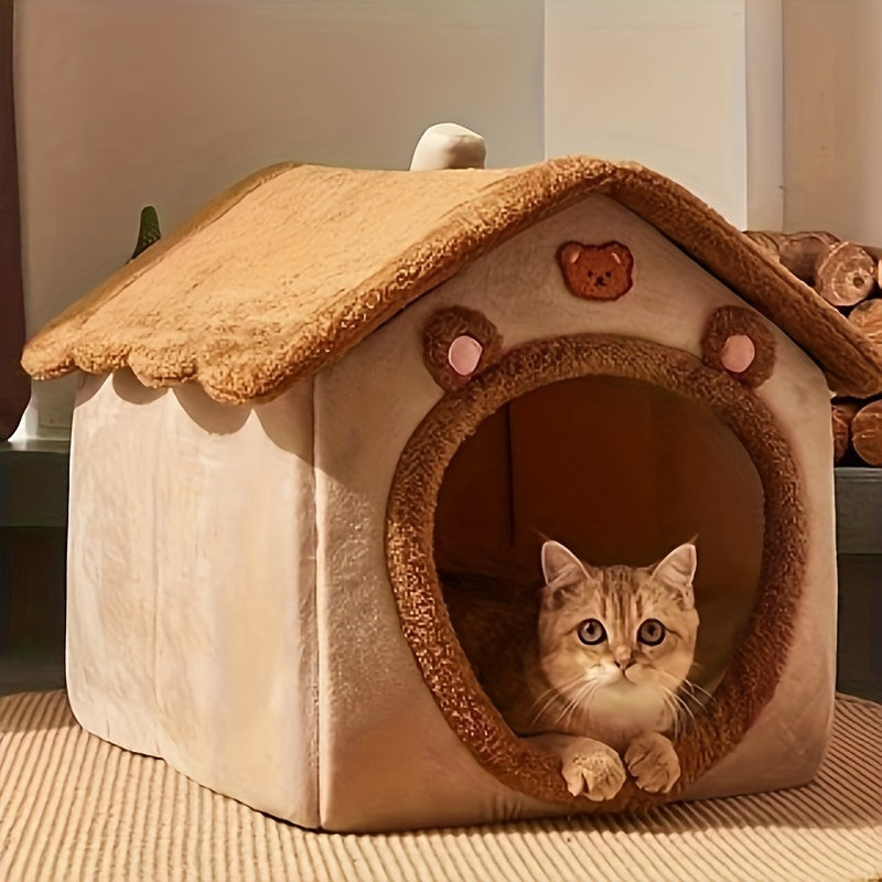 Cozy Pet Cottage - Detachable, Washable, Closed House Design for Cats and Dogs - Perfect for Four Seasons, Easy Cleaning, and Comfortable Living