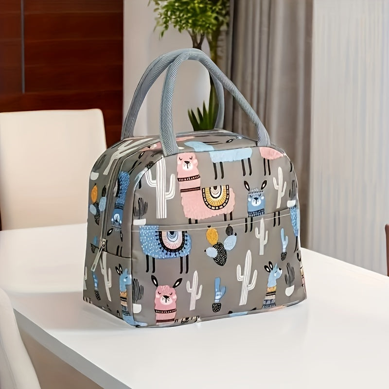 Grey/Green Thermal Insulated Lunch Box Bag with Cactus & Desert Print - Cute Cacti Design Lunch Tote, Picnic - PS Material Lunch Pack & s, Unisex Insulated Lunch Carrier, Lunch Bag For Women, Lunch Box For Women, Small Lunch