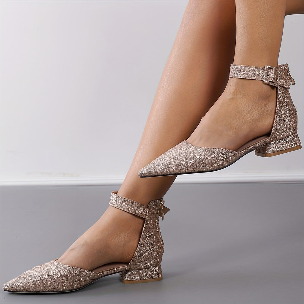 [1.06" Low Block Heel Pumps] Women's Closed Toe Pump Shoes, Pointed Toe 1.06 Inches Low Block Chunky Heels For Women, Dress Pumps Shoes With Ankle Strap For Wedding Casual Party Work Dancing