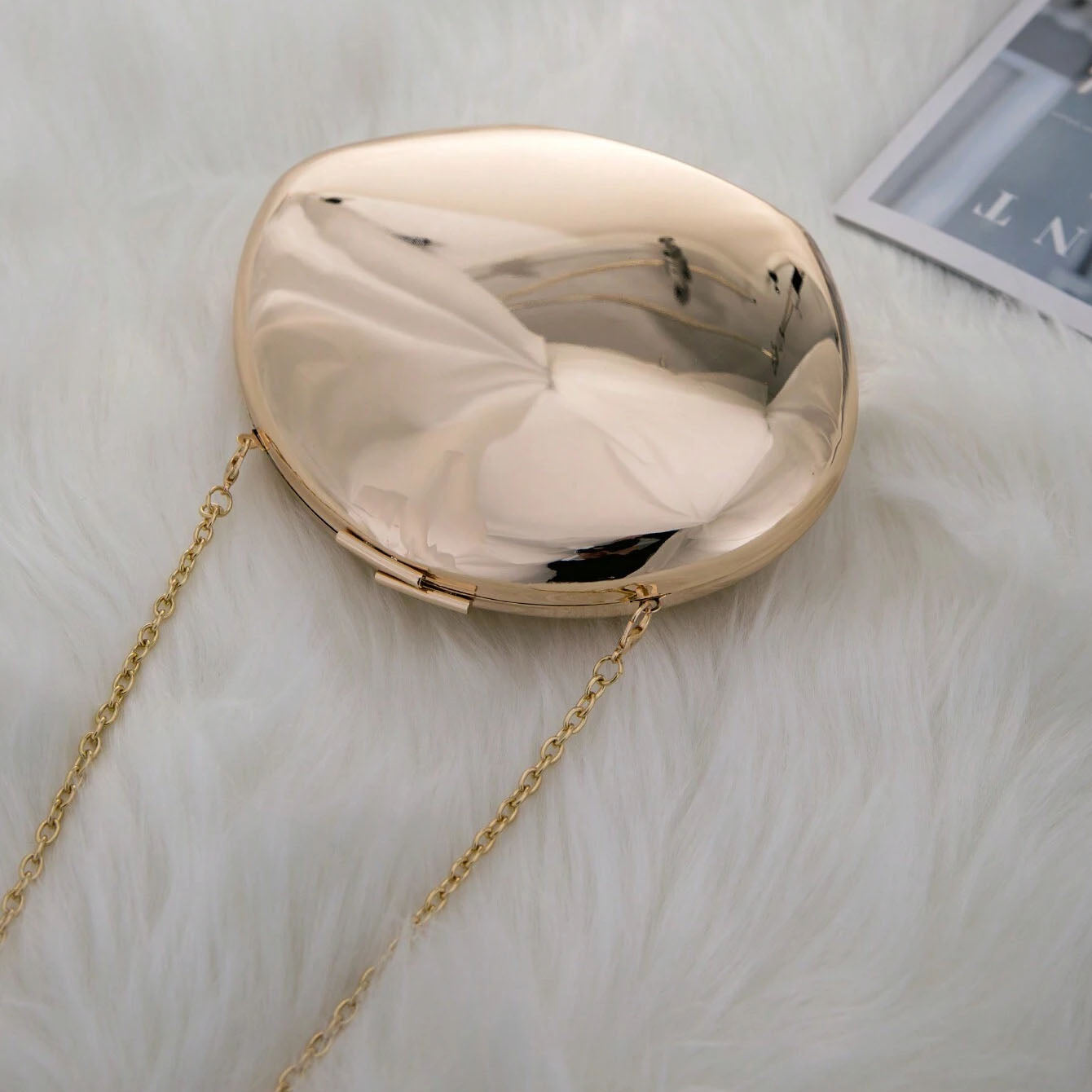 Shell Shape Mirrored Design Clutch Bag Gold Silver Women Evening Party Bag Cute Shiny Metal Shoulder Crossbody Bags Small Purse