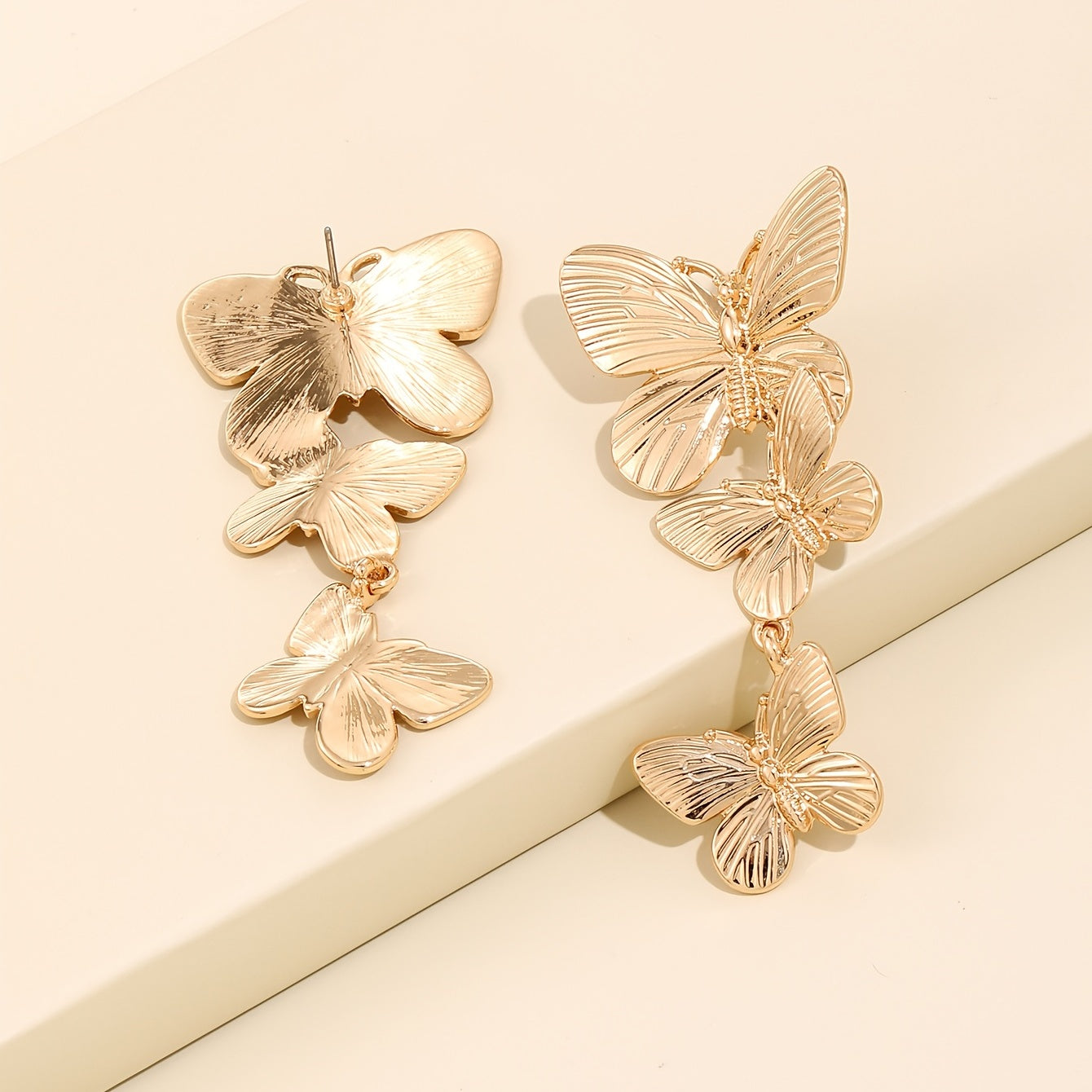 Large Golden Butterfly Shaped Long Earrings - Dangle Animal Personality Jewelry for Ladies - Unique Accessories with Vibrant Colors and Exquisite Craftsmanship