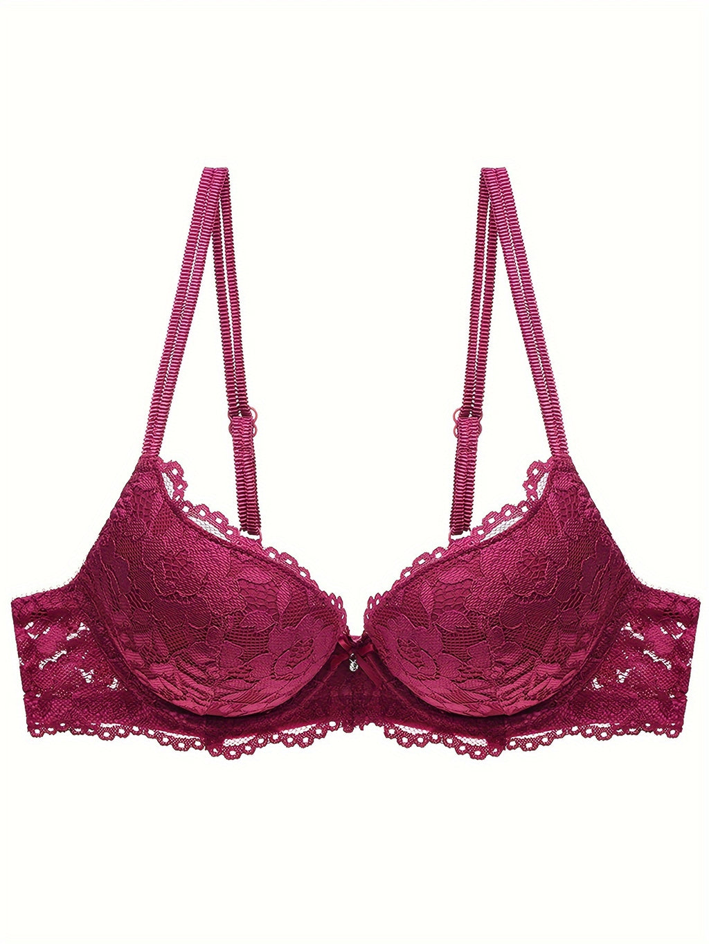 Lace Mesh Hollow Everyday Bra, Comfort & Mature Double Strap Thick Cup Push Up Intimates Bra, Women's Lingerie & Underwear