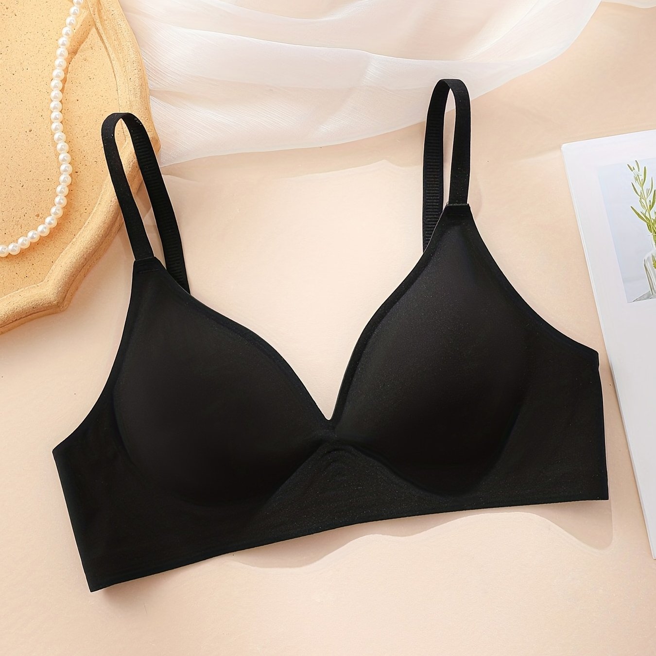 Simple Solid Wireless Bra, Comfy & Breathable Stretch Intimates Bra, Women's Lingerie & Underwear