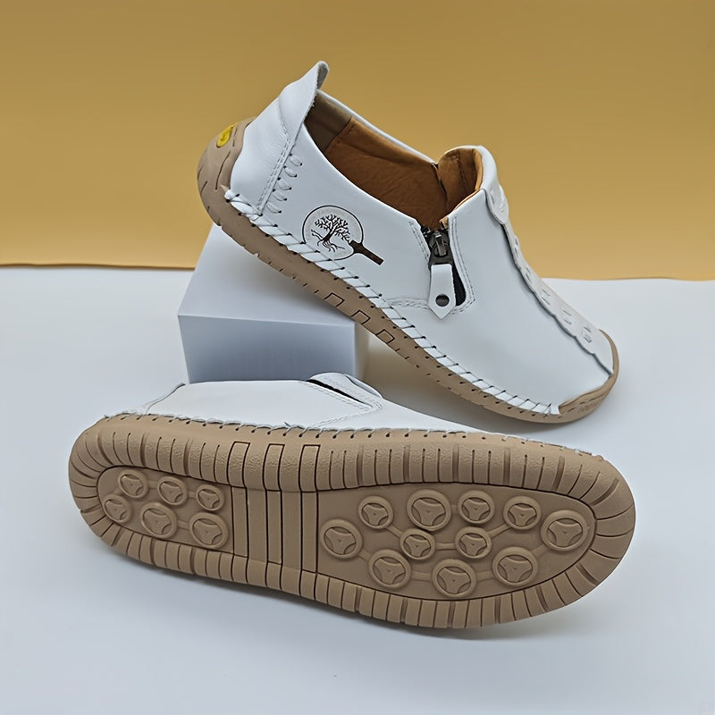 Men'S Vintage Loafers - Handmade Synthetic Shoes with Zipper Closure, Round Toe & Rubber Sole, Brown & Black Design for Casual & Formal Wear, Formal Footwear, Durable Footwear