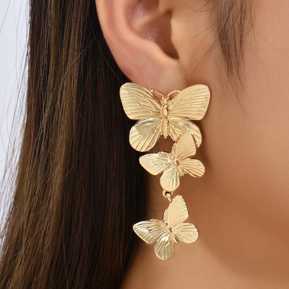 Large Golden Butterfly Shaped Long Earrings - Dangle Animal Personality Jewelry for Ladies - Unique Accessories with Vibrant Colors and Exquisite Craftsmanship