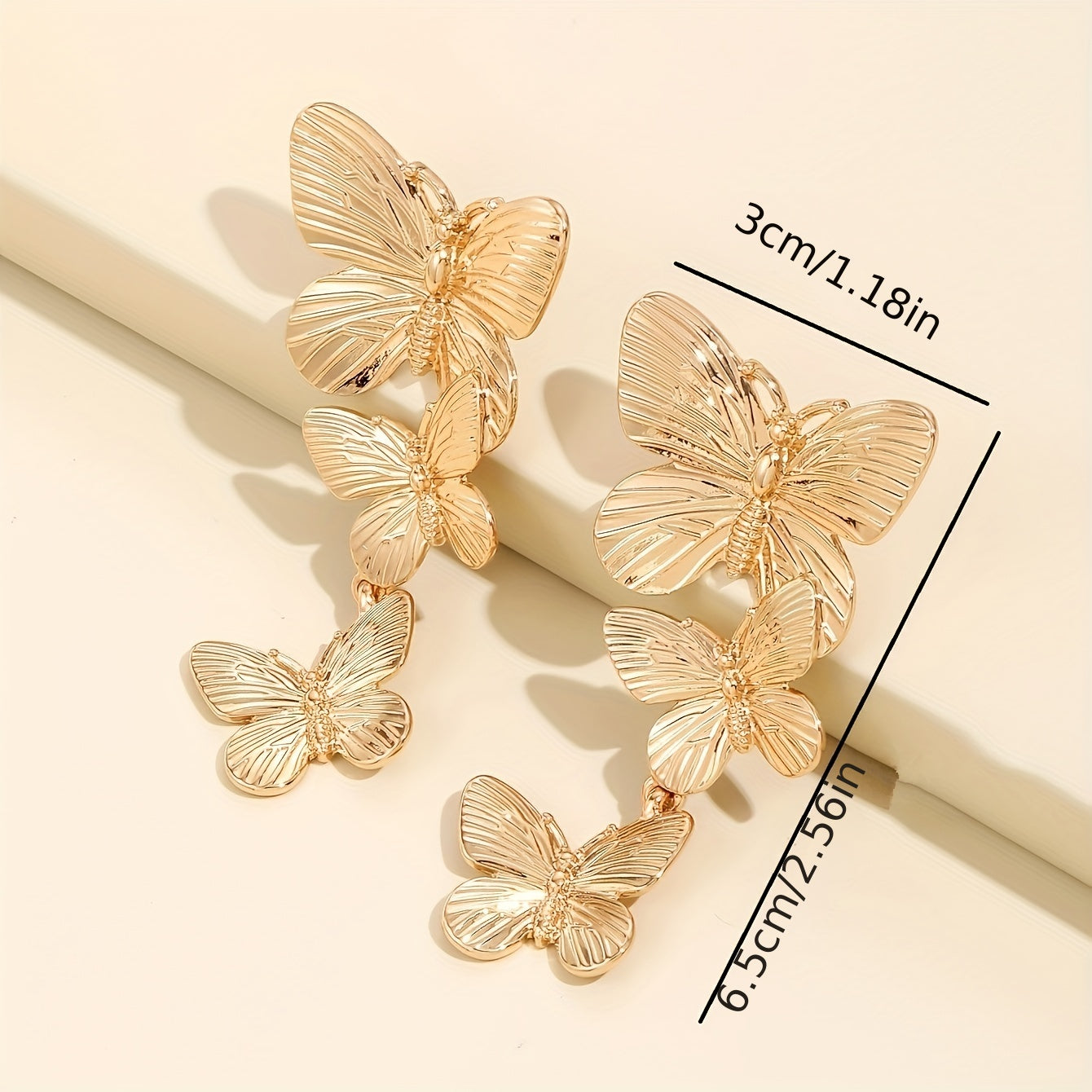 Large Golden Butterfly Shaped Long Earrings - Dangle Animal Personality Jewelry for Ladies - Unique Accessories with Vibrant Colors and Exquisite Craftsmanship