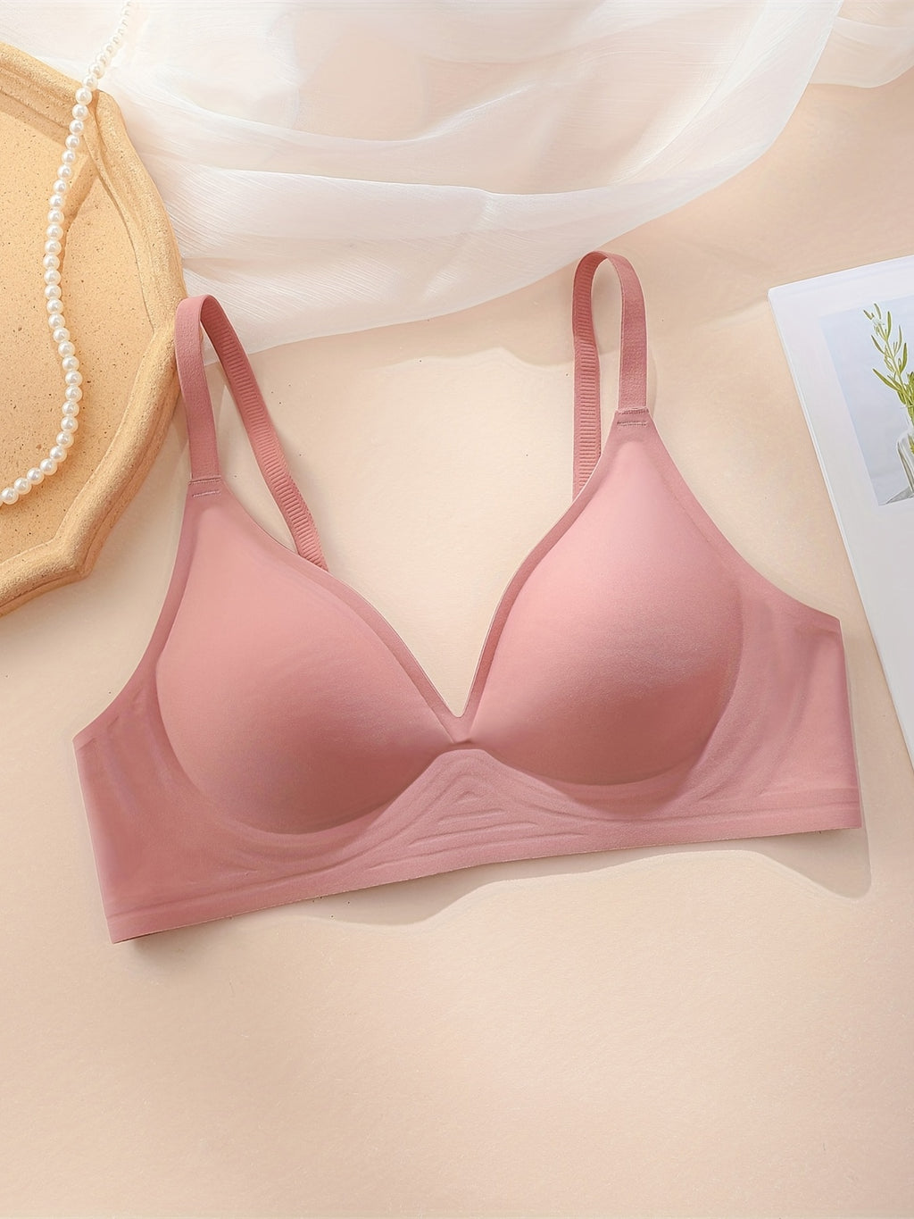 Simple Solid Wireless Bra, Comfy & Breathable Stretch Intimates Bra, Women's Lingerie & Underwear