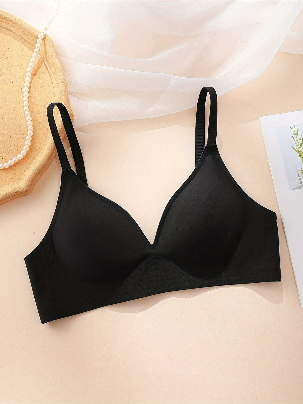 Simple Solid Wireless Bra, Comfy & Breathable Stretch Intimates Bra, Women's Lingerie & Underwear