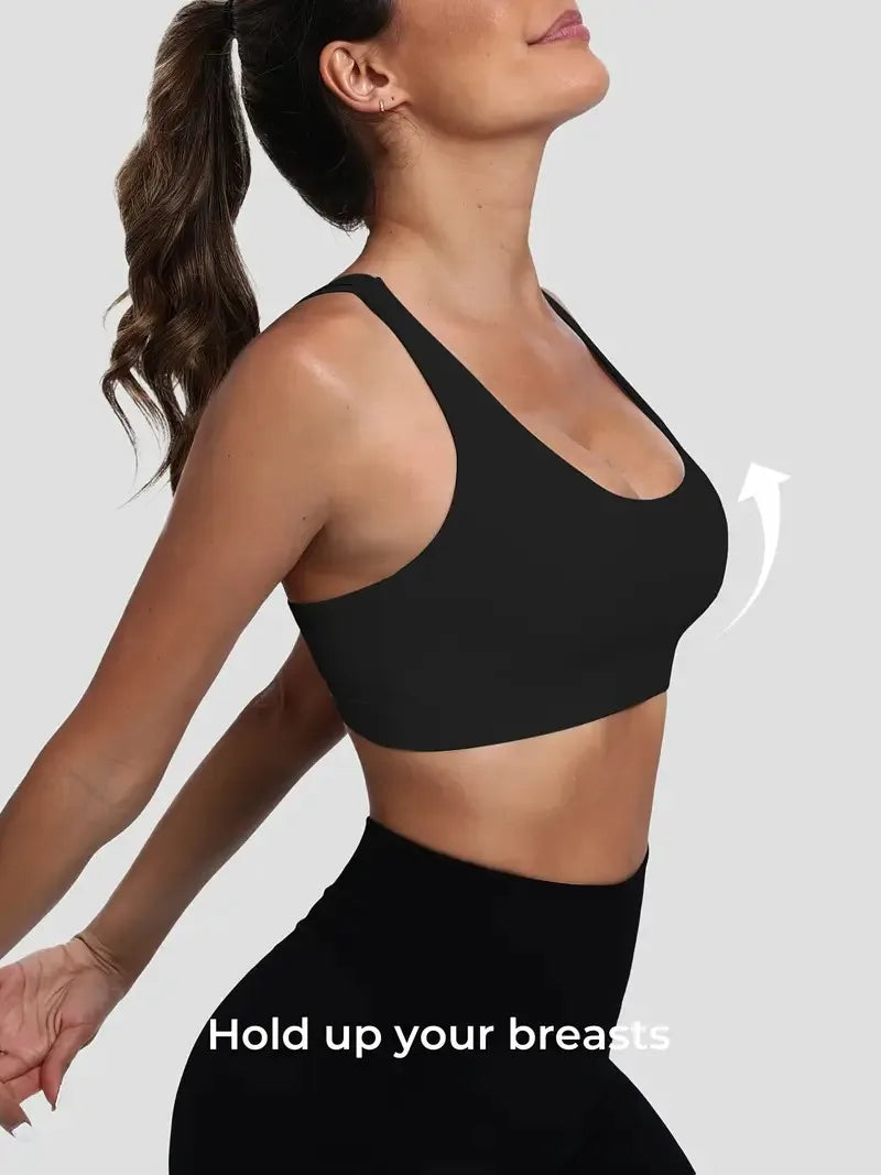 Women's Sports Bra with Medium Support Cross Back Padded Strappy Design Removable Cups Breathable Yoga Bra