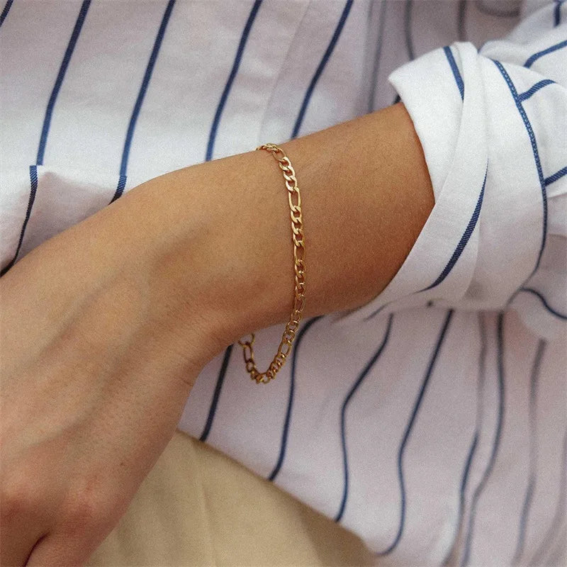 14k Gold Plated Stainless Steel Figaro Leg Chain Bracelet Jewelry for Women Girls