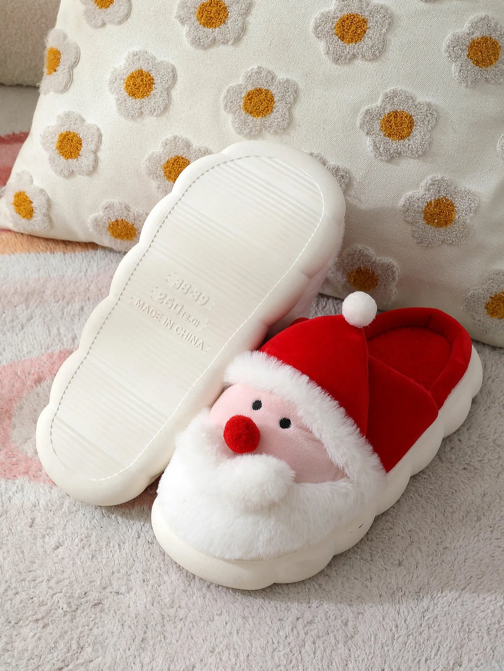 Christmas Shoes Indoor Autumn Winter Cotton for Slippers for Men and Women Warm Santa Claus Design by Maomao for Home Use
