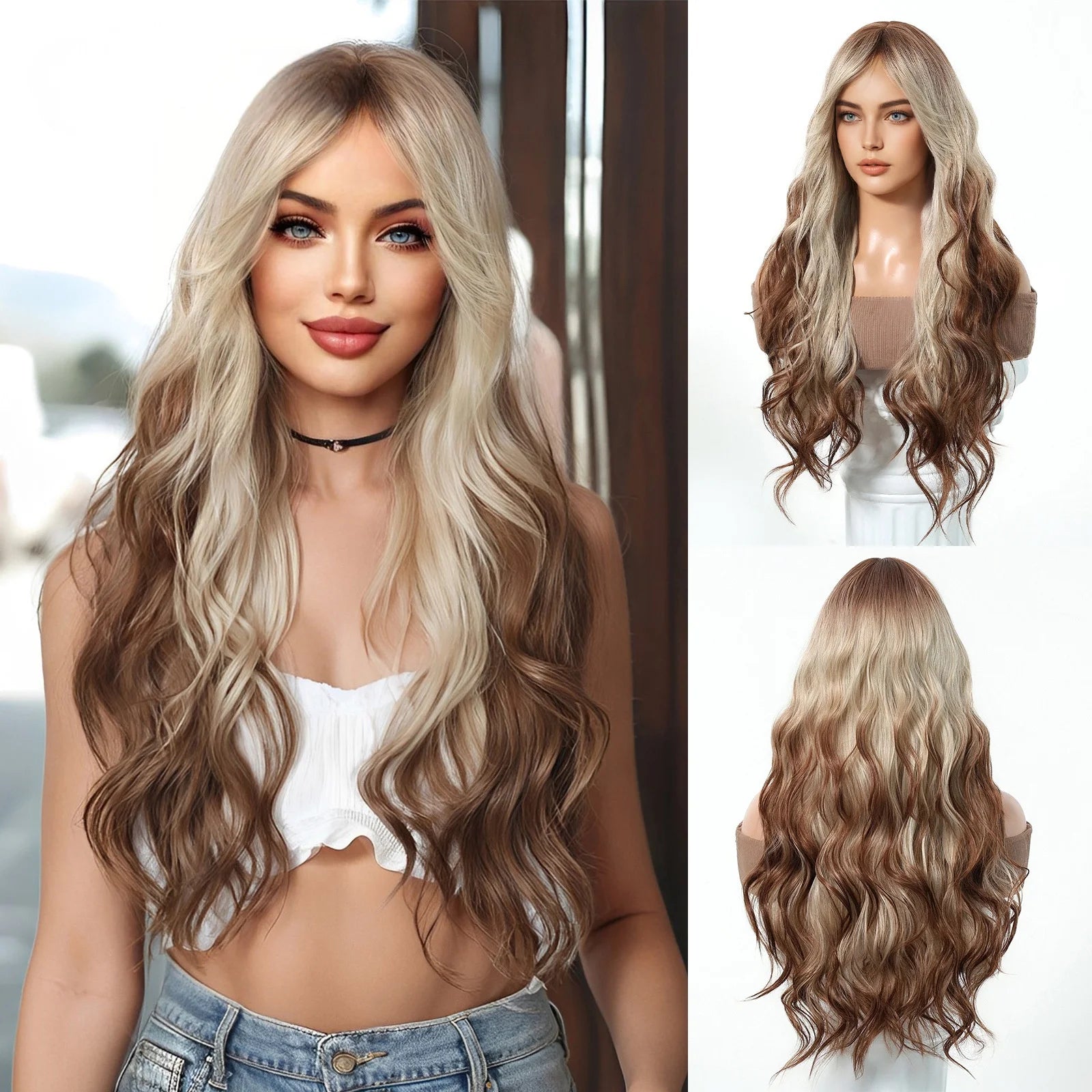 European and American Cosplay Festival Fringe Dragon Fruit Color White Big Waves Long Curly Hair No Lace Wig