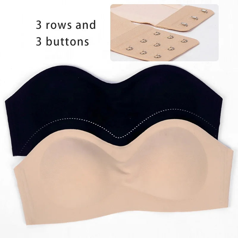 Hot Sale Nude Ladies Comfortable Bandeau Adhesive Bra Strapless Sticky Push up Lift Bustier Padded Seamless Bras for Women