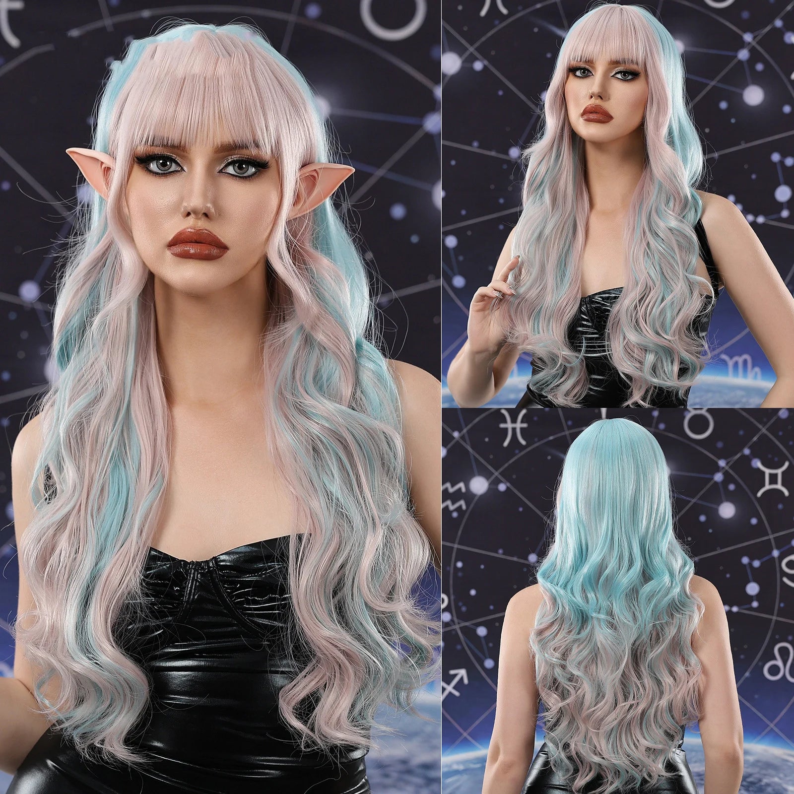European and American Cosplay Festival Fringe Dragon Fruit Color White Big Waves Long Curly Hair No Lace Wig