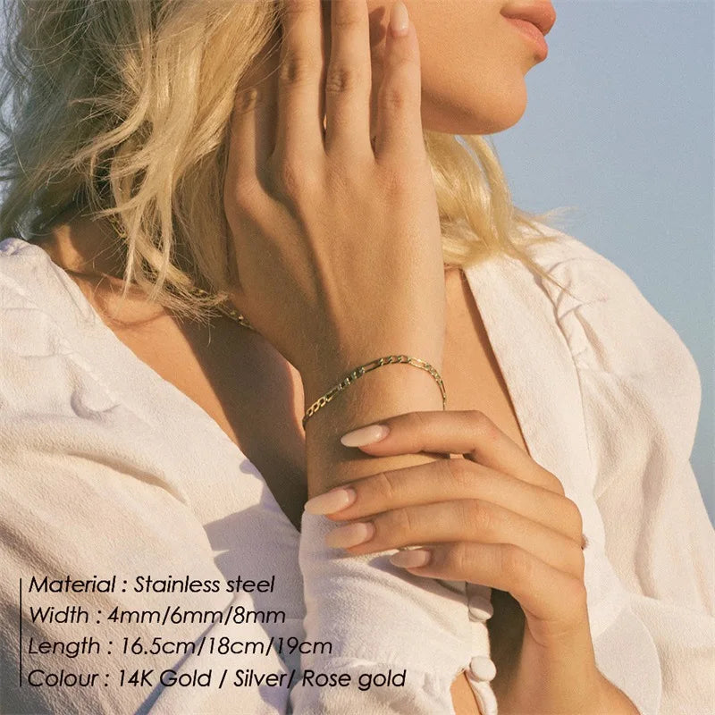 14k Gold Plated Stainless Steel Figaro Leg Chain Bracelet Jewelry for Women Girls