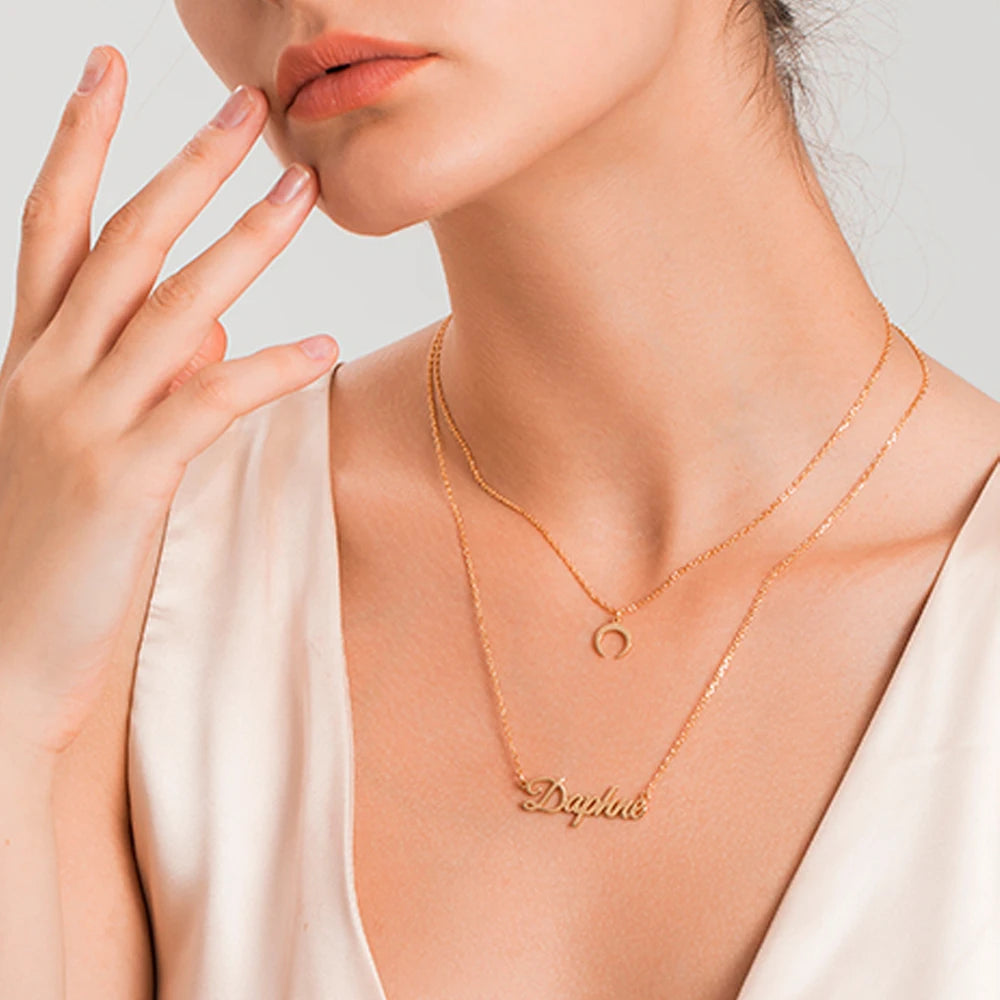 QIUHAN OEM Love Heart Personalized Jewelry for Women Custom Initial Name Necklace