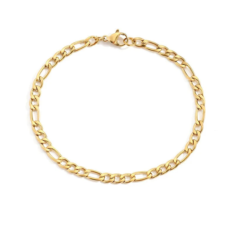 14k Gold Plated Stainless Steel Figaro Leg Chain Bracelet Jewelry for Women Girls