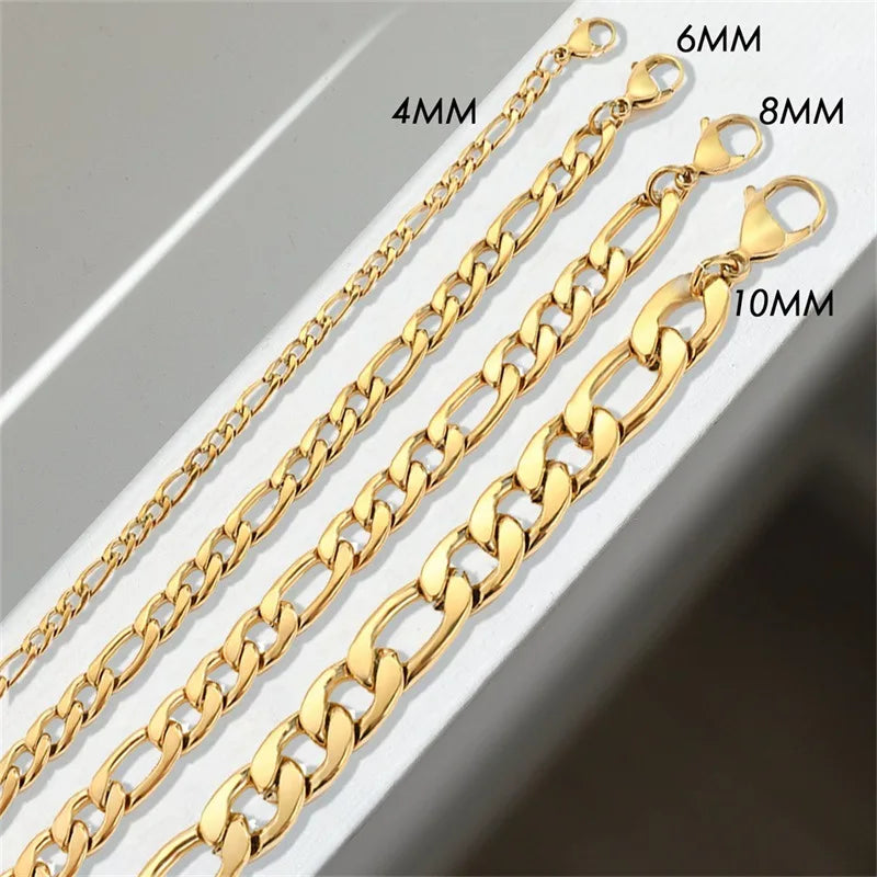14k Gold Plated Stainless Steel Figaro Leg Chain Bracelet Jewelry for Women Girls