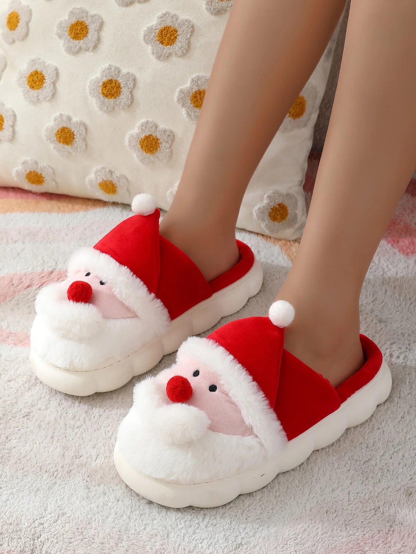Christmas Shoes Indoor Autumn Winter Cotton for Slippers for Men and Women Warm Santa Claus Design by Maomao for Home Use