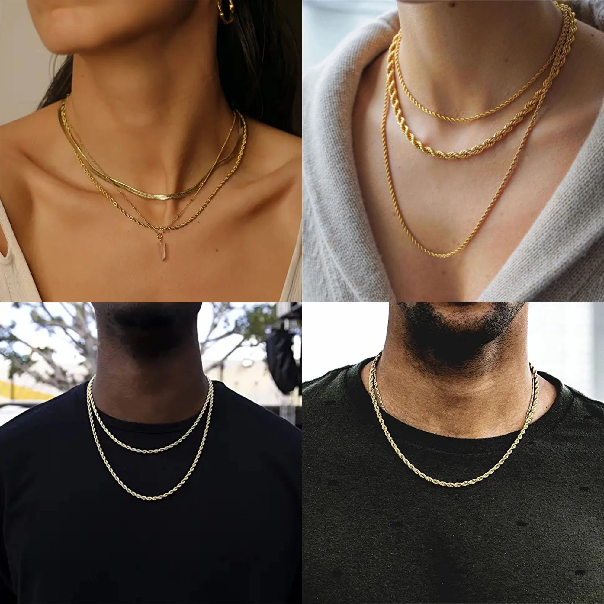 Wholesale  Twisted Rope Chain 2mm 3mm 5mm 6mm  8mm 10mm Gold Plated Stainless Steel Hip Hop Necklace Jewelry