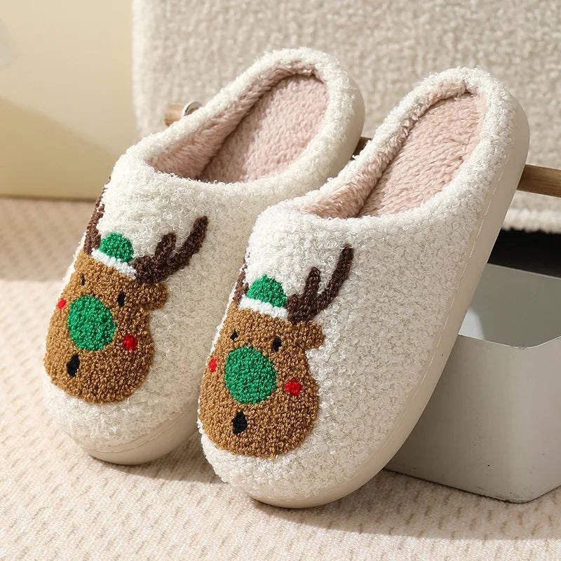 Factory Price Christmas slippers Gifts Wholesale Cute Deer Women's High-quality slippers Winter Indoor Warm Soft Female Slippers