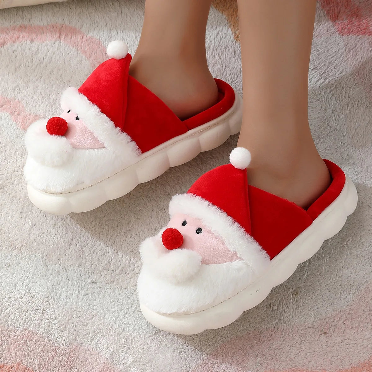 Christmas Shoes Indoor Autumn Winter Cotton for Slippers for Men and Women Warm Santa Claus Design by Maomao for Home Use