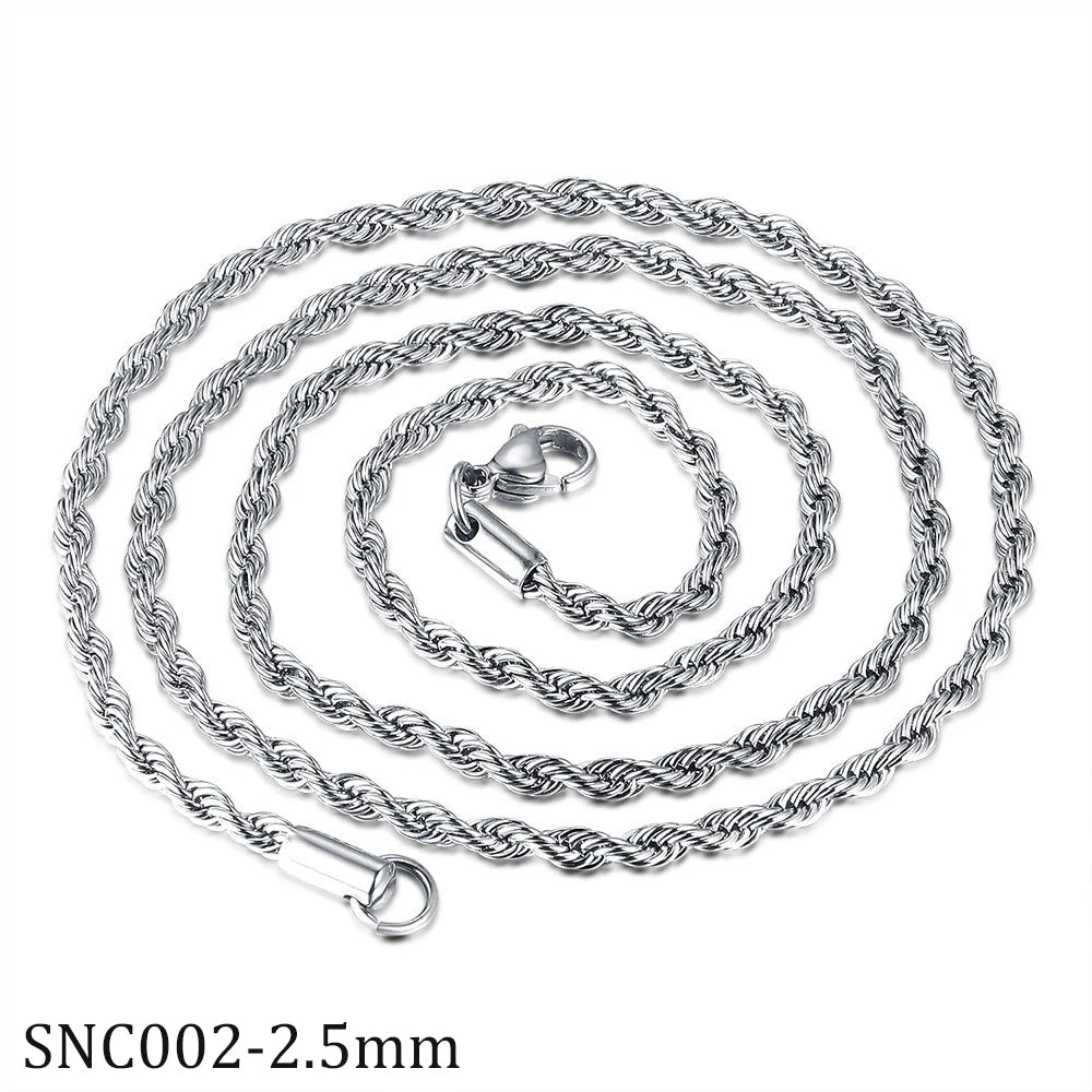 Wholesale  Twisted Rope Chain 2mm 3mm 5mm 6mm  8mm 10mm Gold Plated Stainless Steel Hip Hop Necklace Jewelry