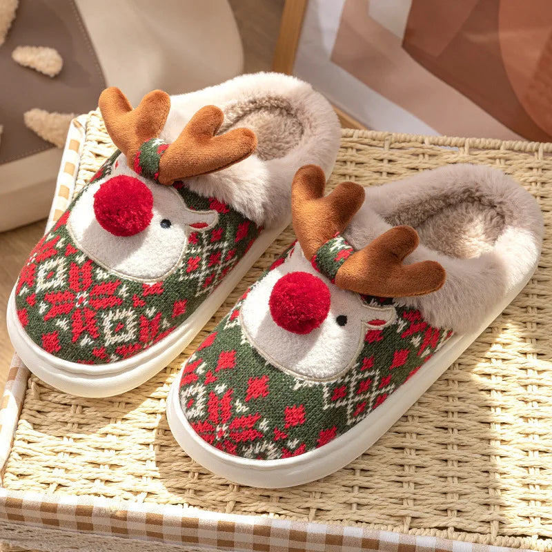 New Winter Lovely Women's Slippers Home Cute Cartoon  Slippers Christmas Deer Non-Slip House Shoes