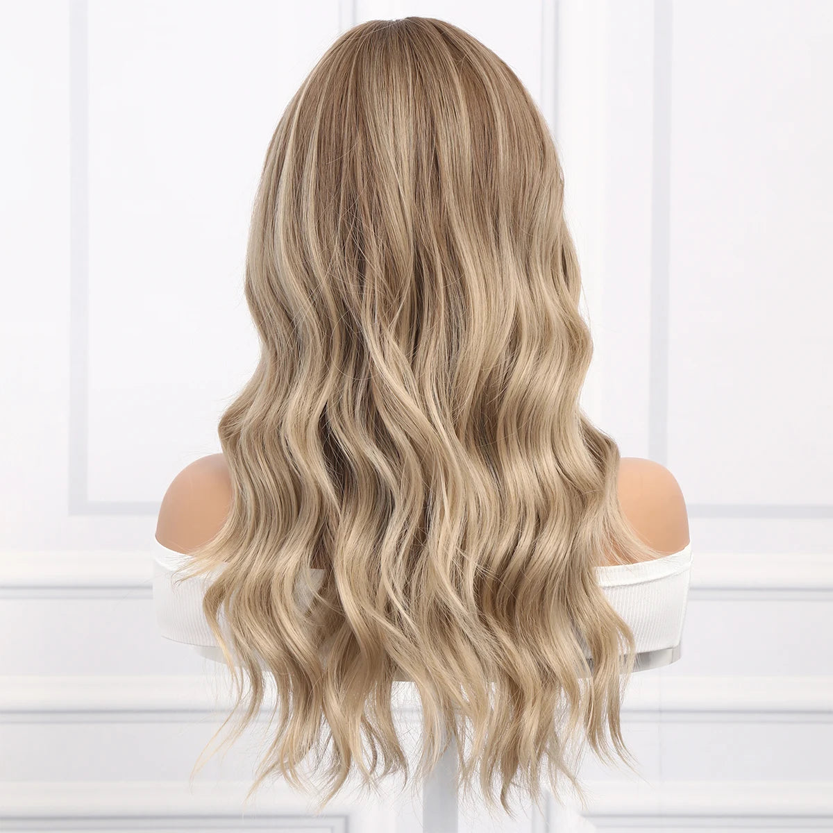 European and American Fashion Gold Brown Gradient Wavy Curly Bangs Women Wig Synthetic Wigs SM6088