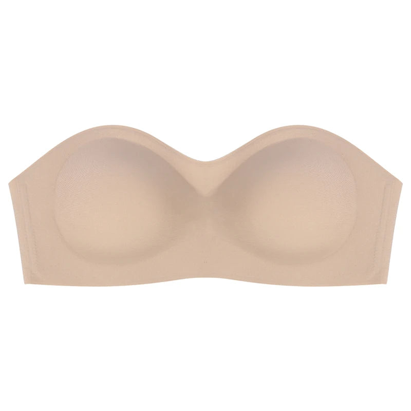 Hot Sale Nude Ladies Comfortable Bandeau Adhesive Bra Strapless Sticky Push up Lift Bustier Padded Seamless Bras for Women