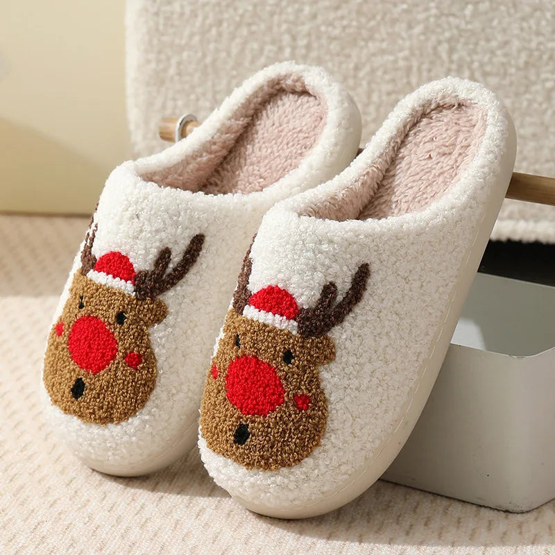 Factory Price Christmas slippers Gifts Wholesale Cute Deer Women's High-quality slippers Winter Indoor Warm Soft Female Slippers