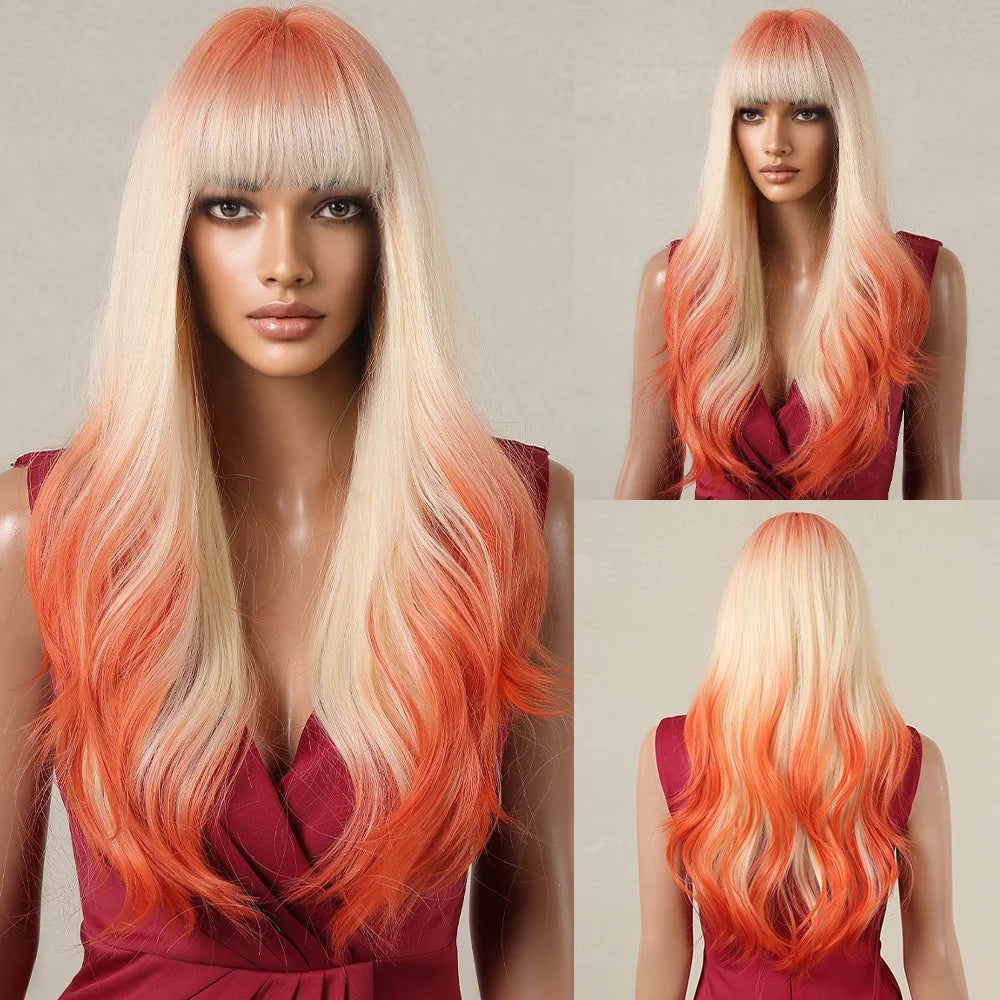 European and American Cosplay Festival Fringe Dragon Fruit Color White Big Waves Long Curly Hair No Lace Wig