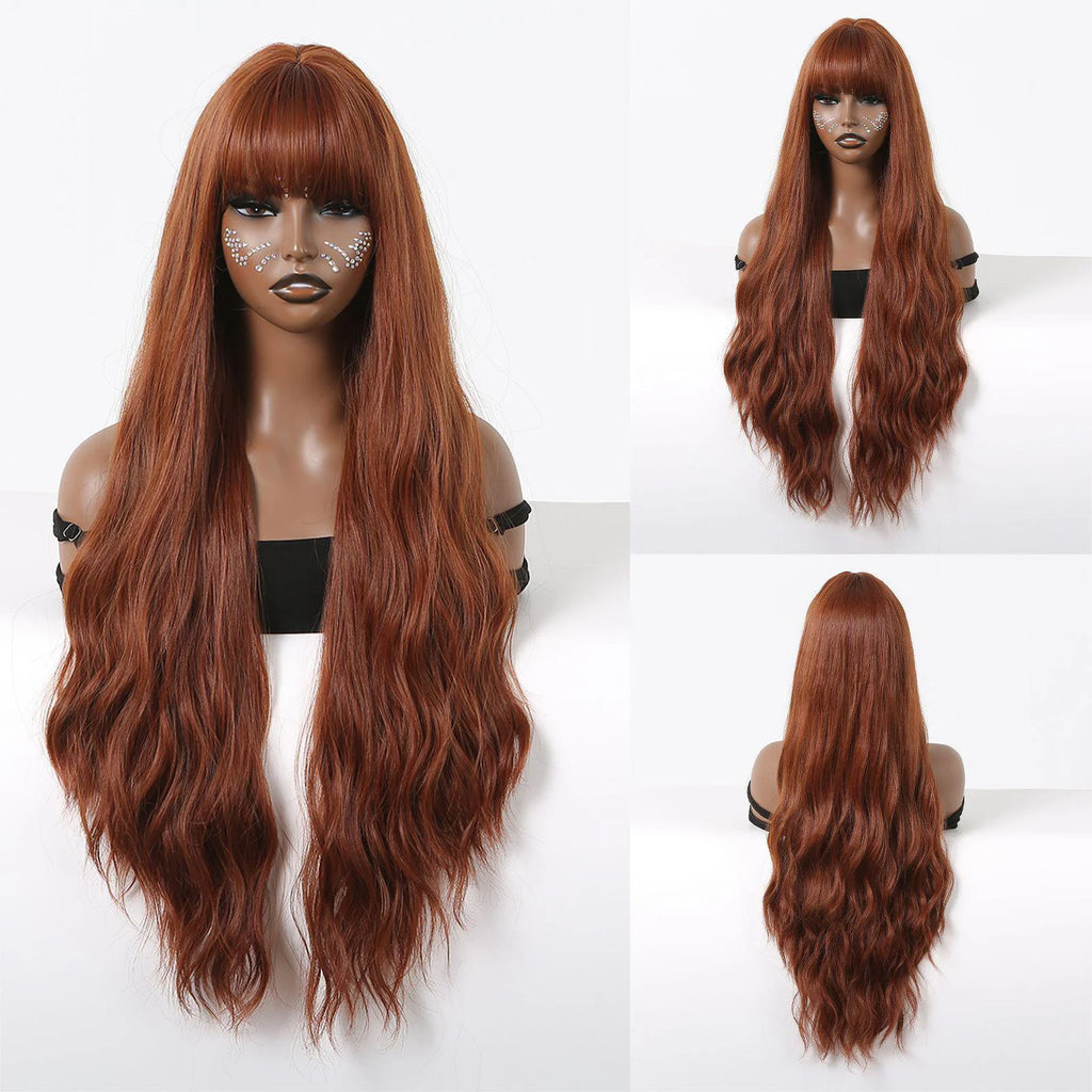 European and American Cosplay Festival Fringe Dragon Fruit Color White Big Waves Long Curly Hair No Lace Wig