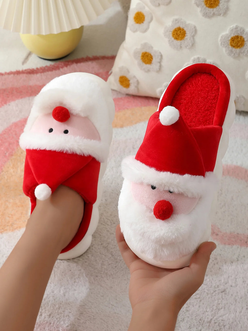 Christmas Shoes Indoor Autumn Winter Cotton for Slippers for Men and Women Warm Santa Claus Design by Maomao for Home Use