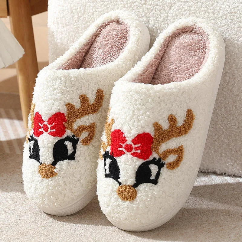 Factory Price Christmas slippers Gifts Wholesale Cute Deer Women's High-quality slippers Winter Indoor Warm Soft Female Slippers