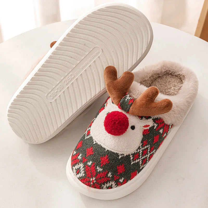 New Winter Lovely Women's Slippers Home Cute Cartoon  Slippers Christmas Deer Non-Slip House Shoes