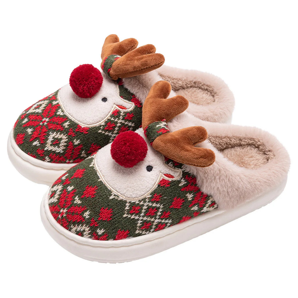 New Winter Lovely Women's Slippers Home Cute Cartoon  Slippers Christmas Deer Non-Slip House Shoes