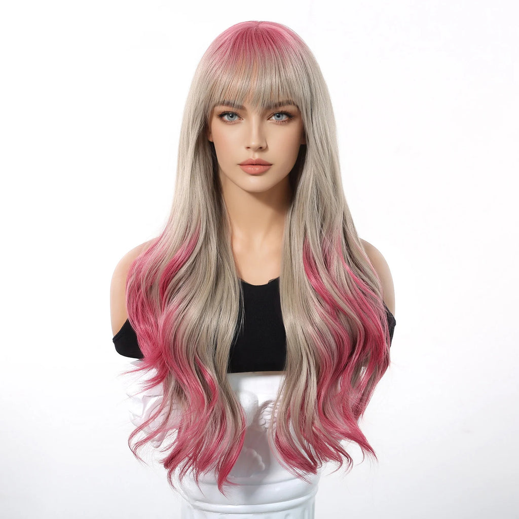 European and American Cosplay Festival Fringe Dragon Fruit Color White Big Waves Long Curly Hair No Lace Wig