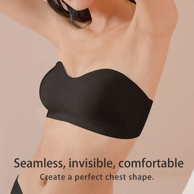 Hot Sale Nude Ladies Comfortable Bandeau Adhesive Bra Strapless Sticky Push up Lift Bustier Padded Seamless Bras for Women
