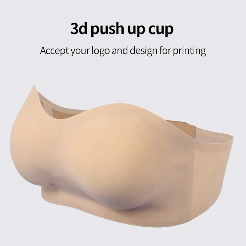 Hot Sale Nude Ladies Comfortable Bandeau Adhesive Bra Strapless Sticky Push up Lift Bustier Padded Seamless Bras for Women