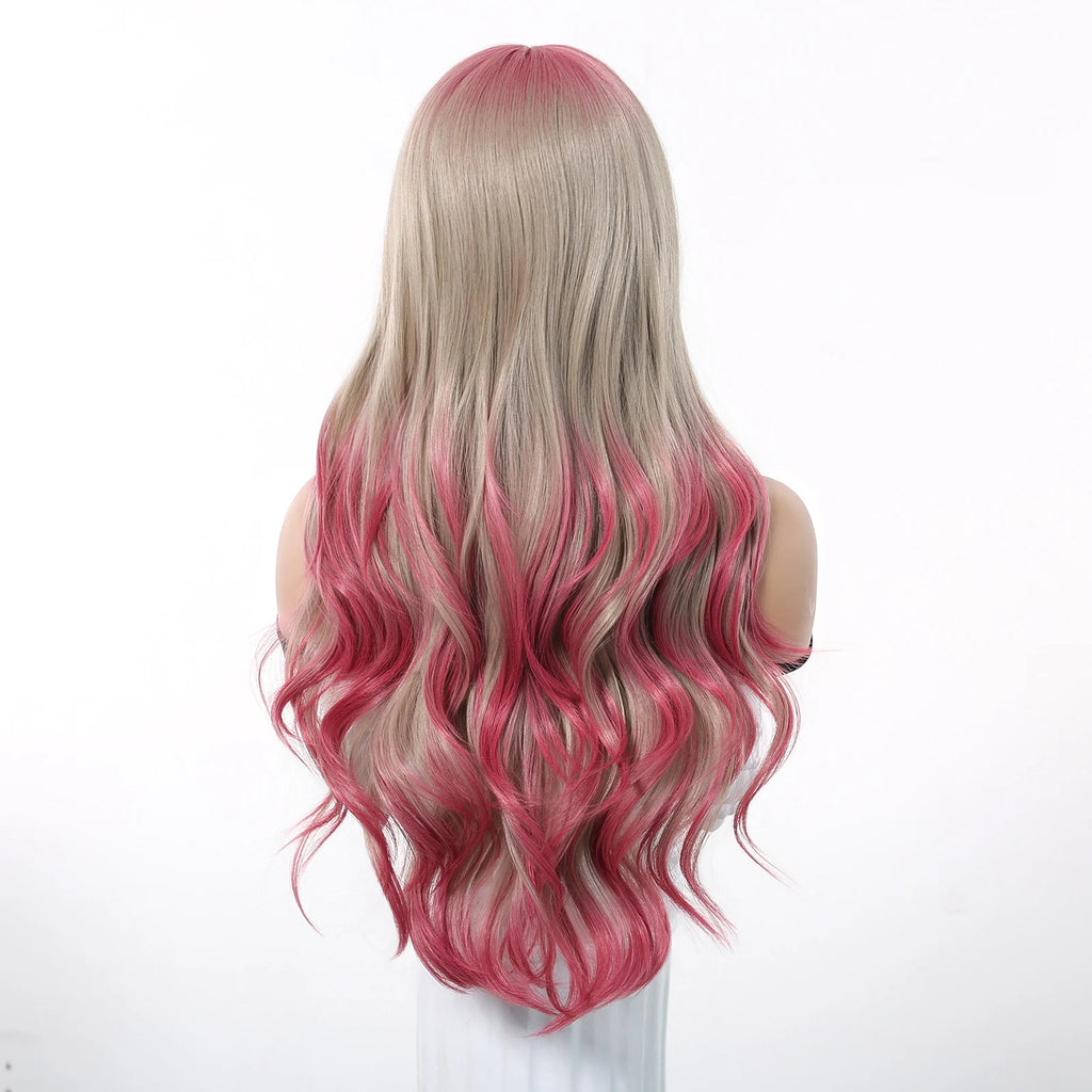 European and American Cosplay Festival Fringe Dragon Fruit Color White Big Waves Long Curly Hair No Lace Wig
