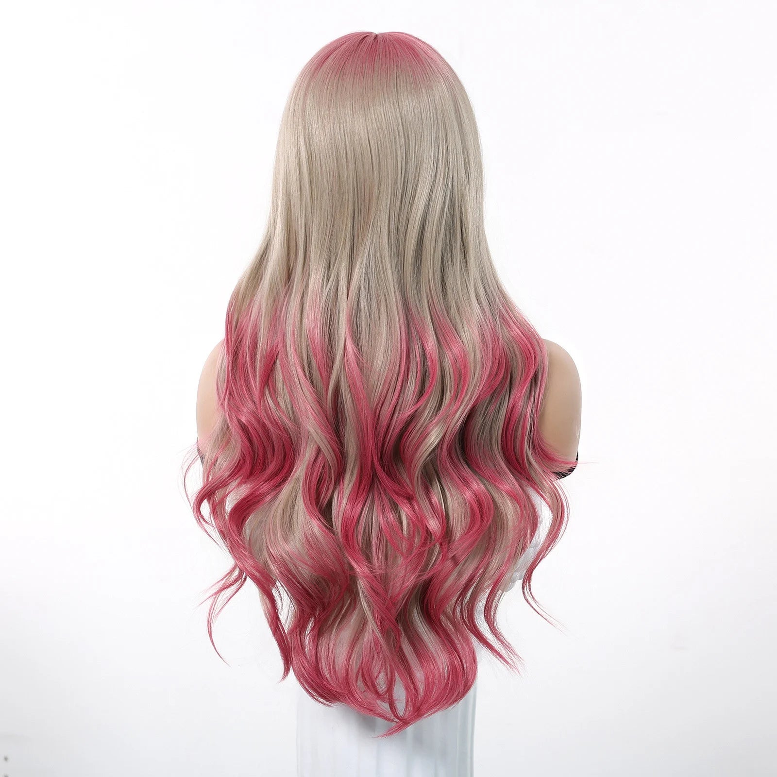 European and American Cosplay Festival Fringe Dragon Fruit Color White Big Waves Long Curly Hair No Lace Wig