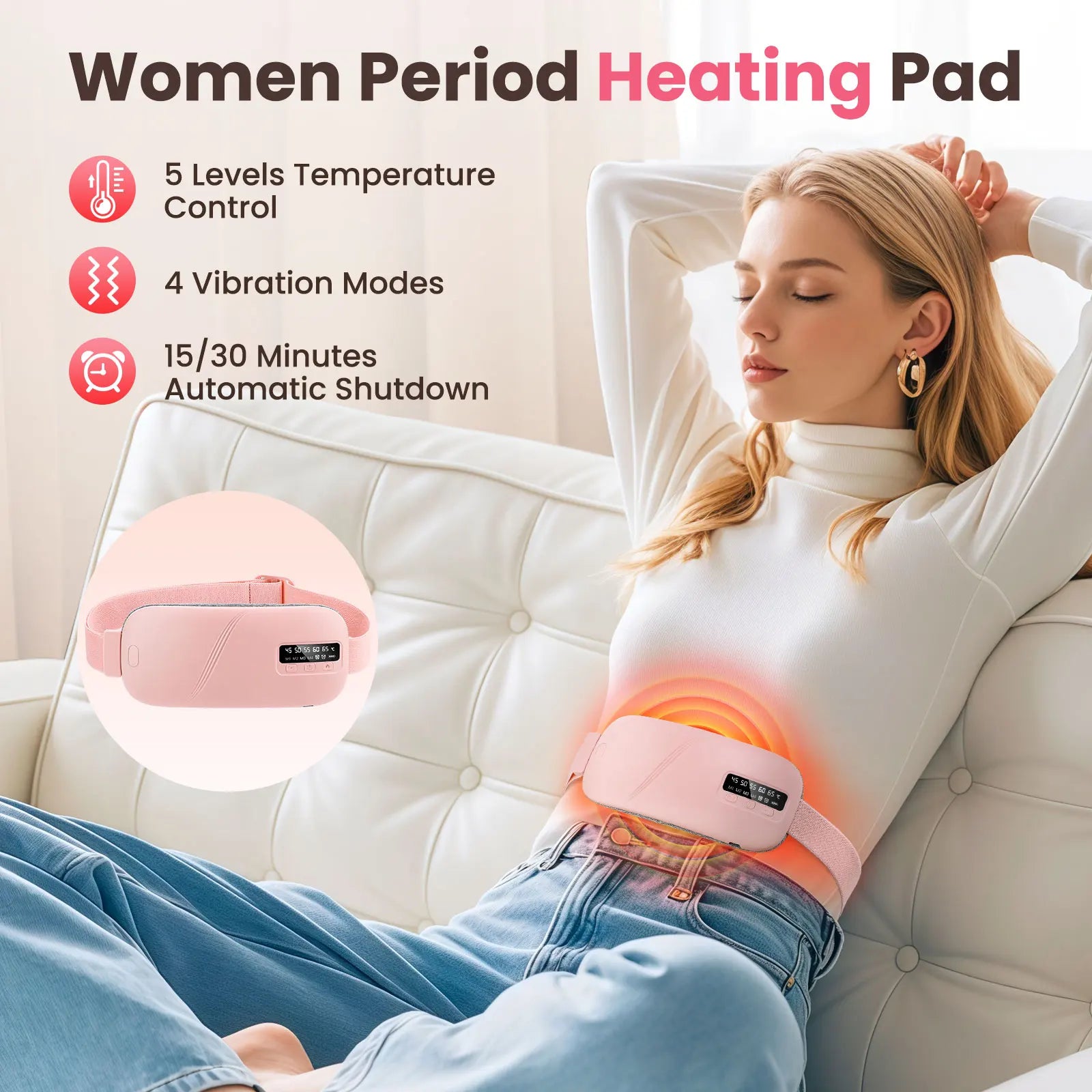 Electric Heating Pad for Period Abdominal Massage Belt Menstrual Cramp Relief Belt Abdomen Warm Palace Vibrating Machine