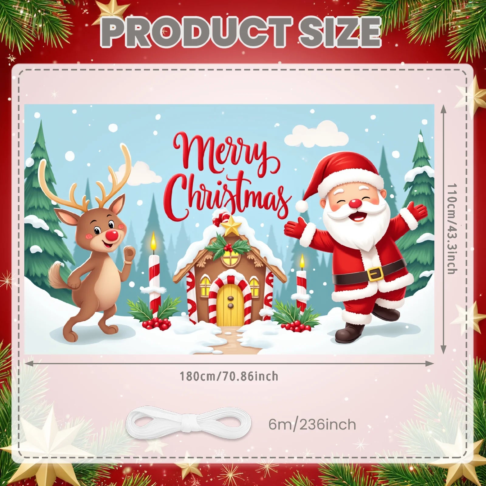 Merry Christmas Santa Decoration Festive Banner Polyester Snowy Scene Winter Holiday for Christmas Party Decor Seasonal Celebrat