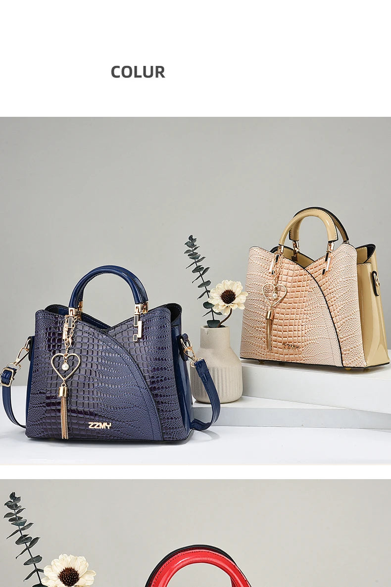 Crocodile Embossed Handbag, Casual Pu Leather ZipperShoulder Bag for Women, Trendy Versatile High-qualityDaily Commuting Bag