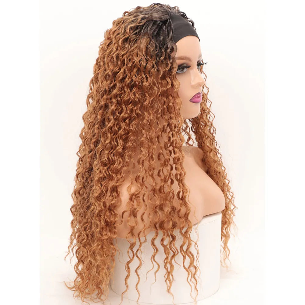 Synthetic Hair Wigs for Women 26inch Headband Wig Female High Quality Curly Wigs on Sale Clearance Black Brown Headband Wigs