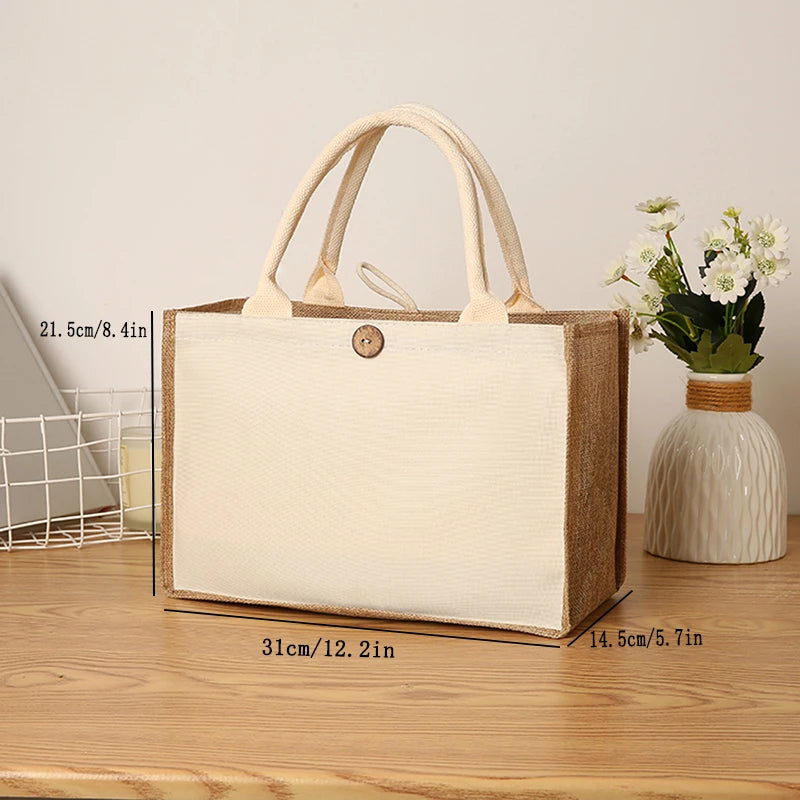 Laminating blank canvas bag DIY painting hand carry faux burlap bag solid color large capacity ladies handheld shopping bag