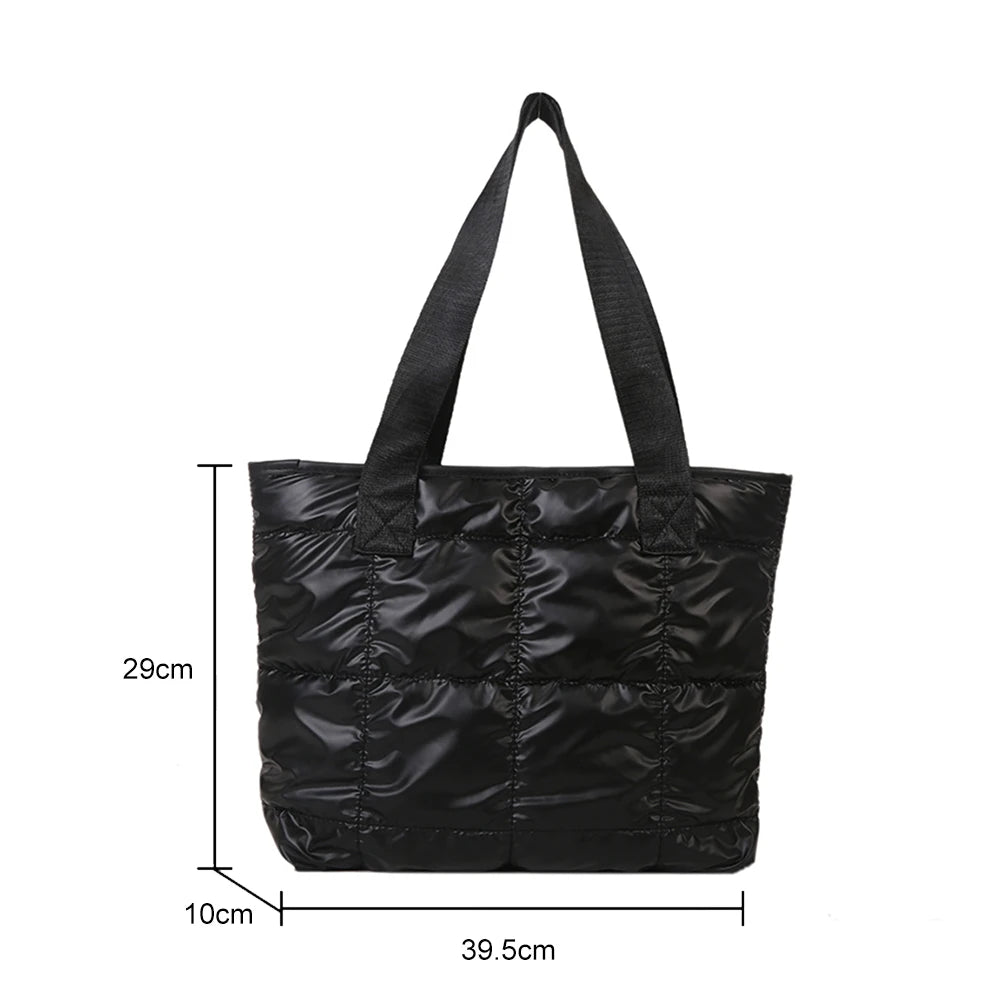 Fashion Women Tote Bag Large Capacity Cotton Padded Top-handle Bags Rhombus Portable Handbag Quilted Solid for Leisure Travel
