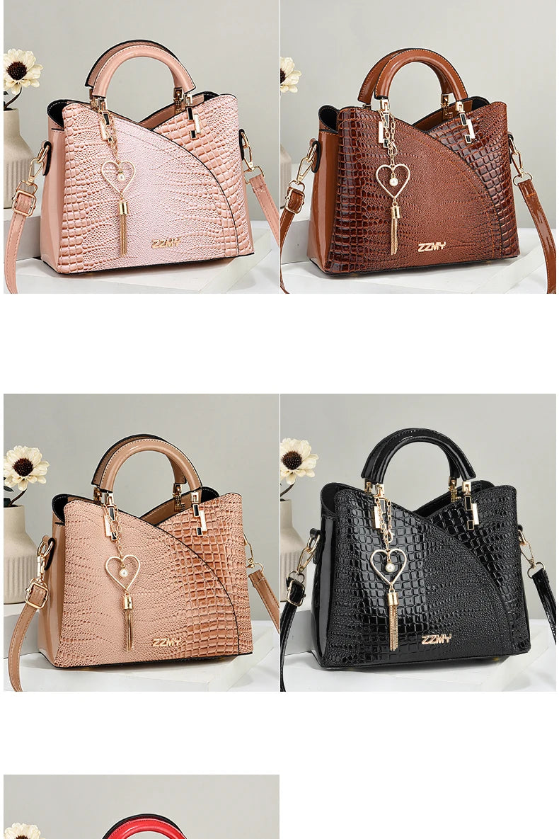 Crocodile Embossed Handbag, Casual Pu Leather ZipperShoulder Bag for Women, Trendy Versatile High-qualityDaily Commuting Bag